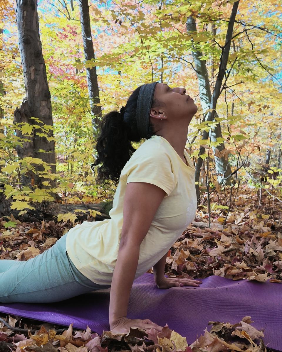 Sneh Lata in upward-facing dog